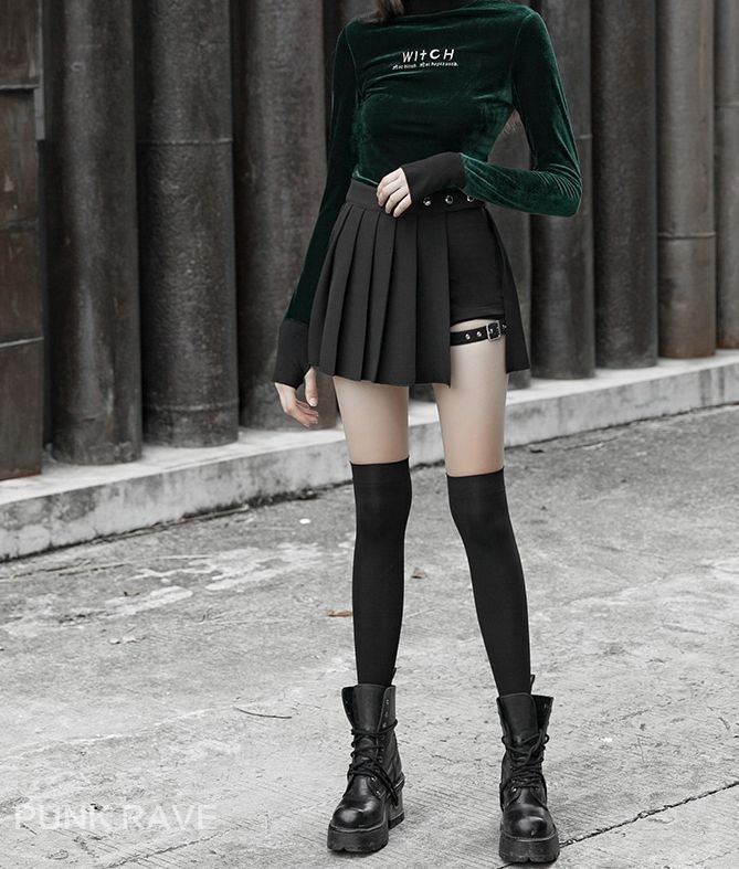 black skirt green witch